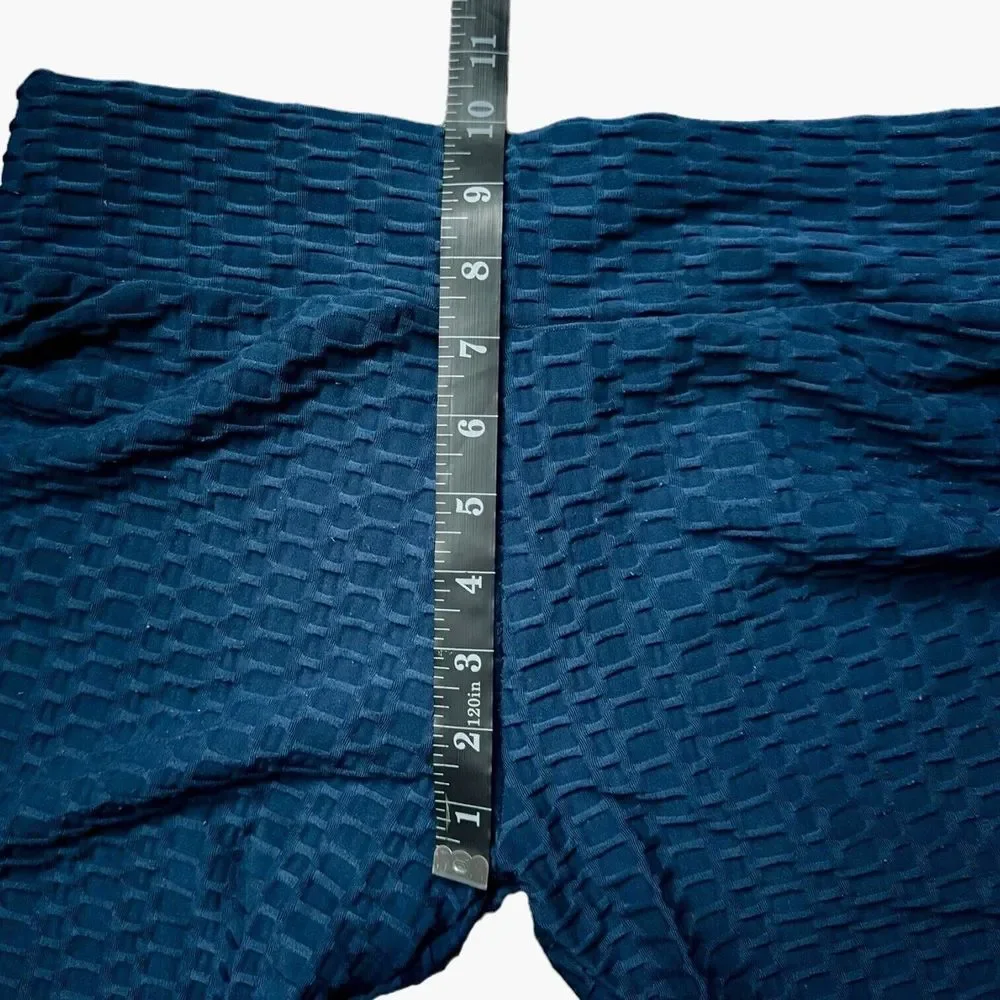 Gillya Honeycomb Scrunched Butt Lift TikTok Workout Leggings Blue Cropped M